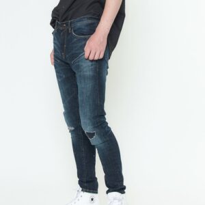 Konus Men's Skinny Jeans w/ Repair Work in Sky Blue